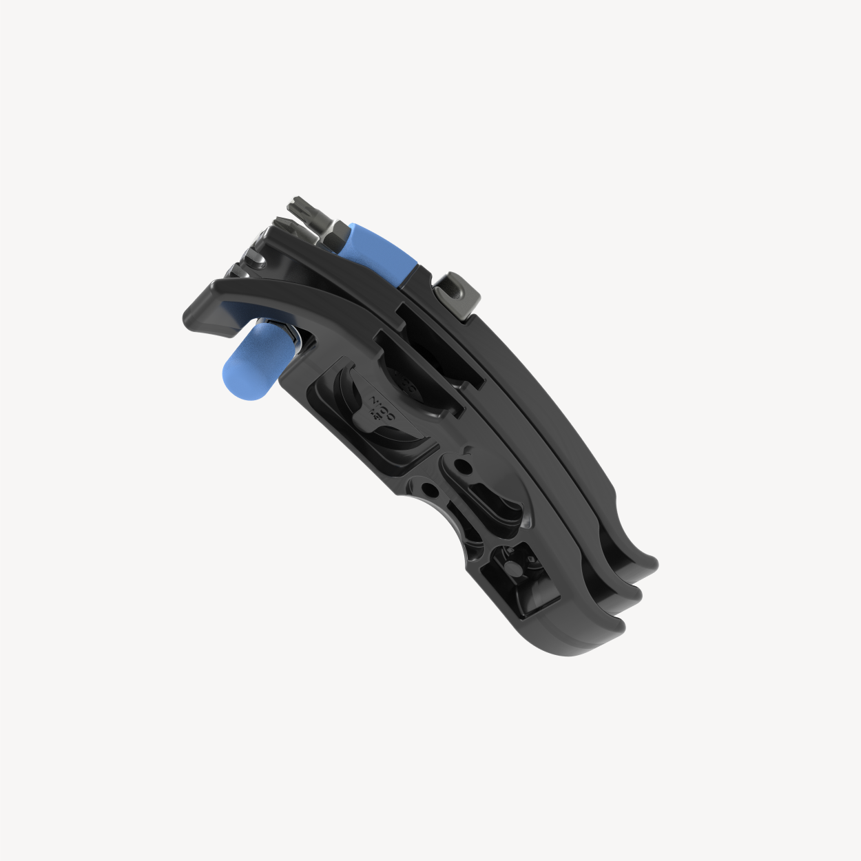 Angled view of ML125CF carbon-fibre bike multi tool showing internal structure and tool-bit holder
