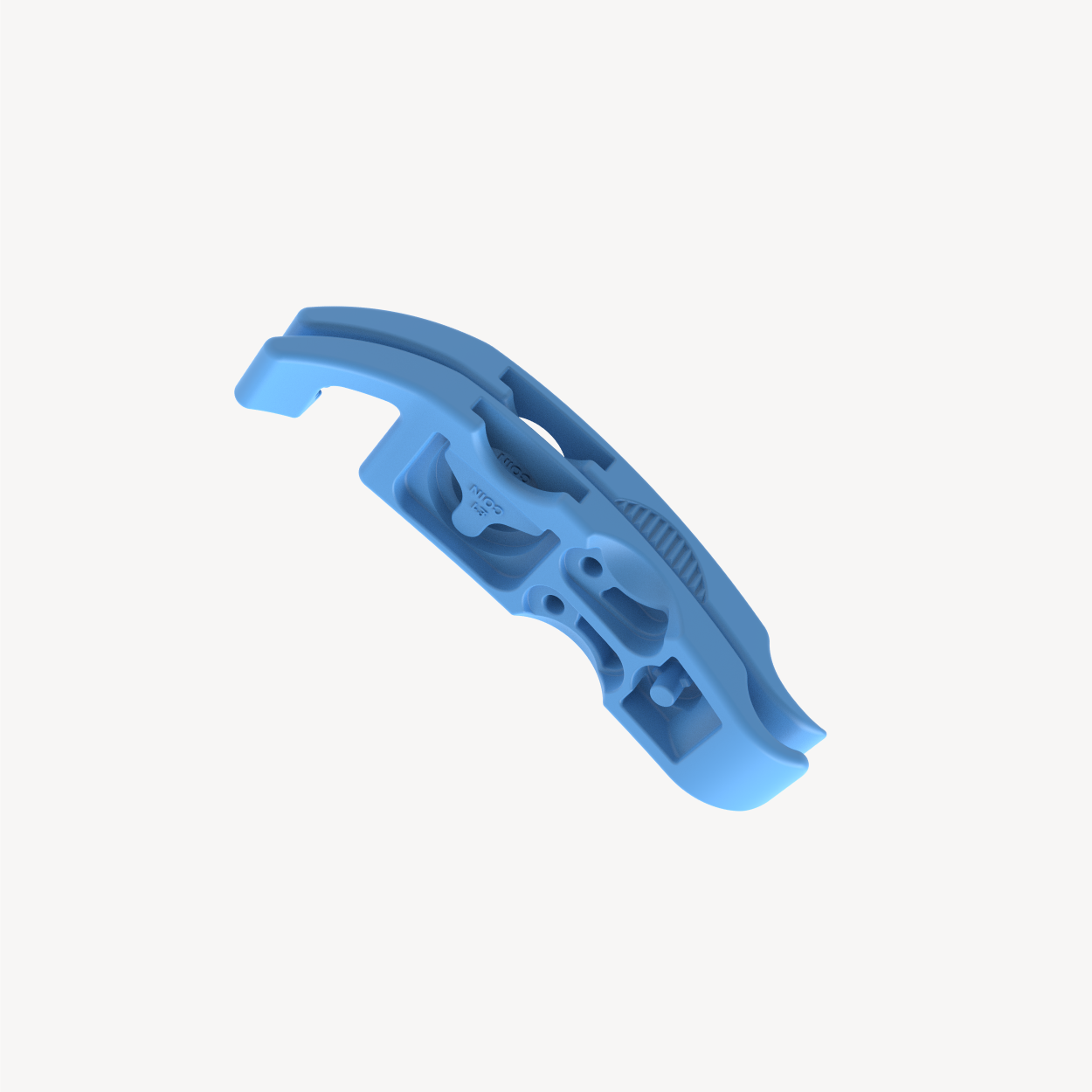 Angled view of ML14 blue bike tyre lever showing underside and tool details